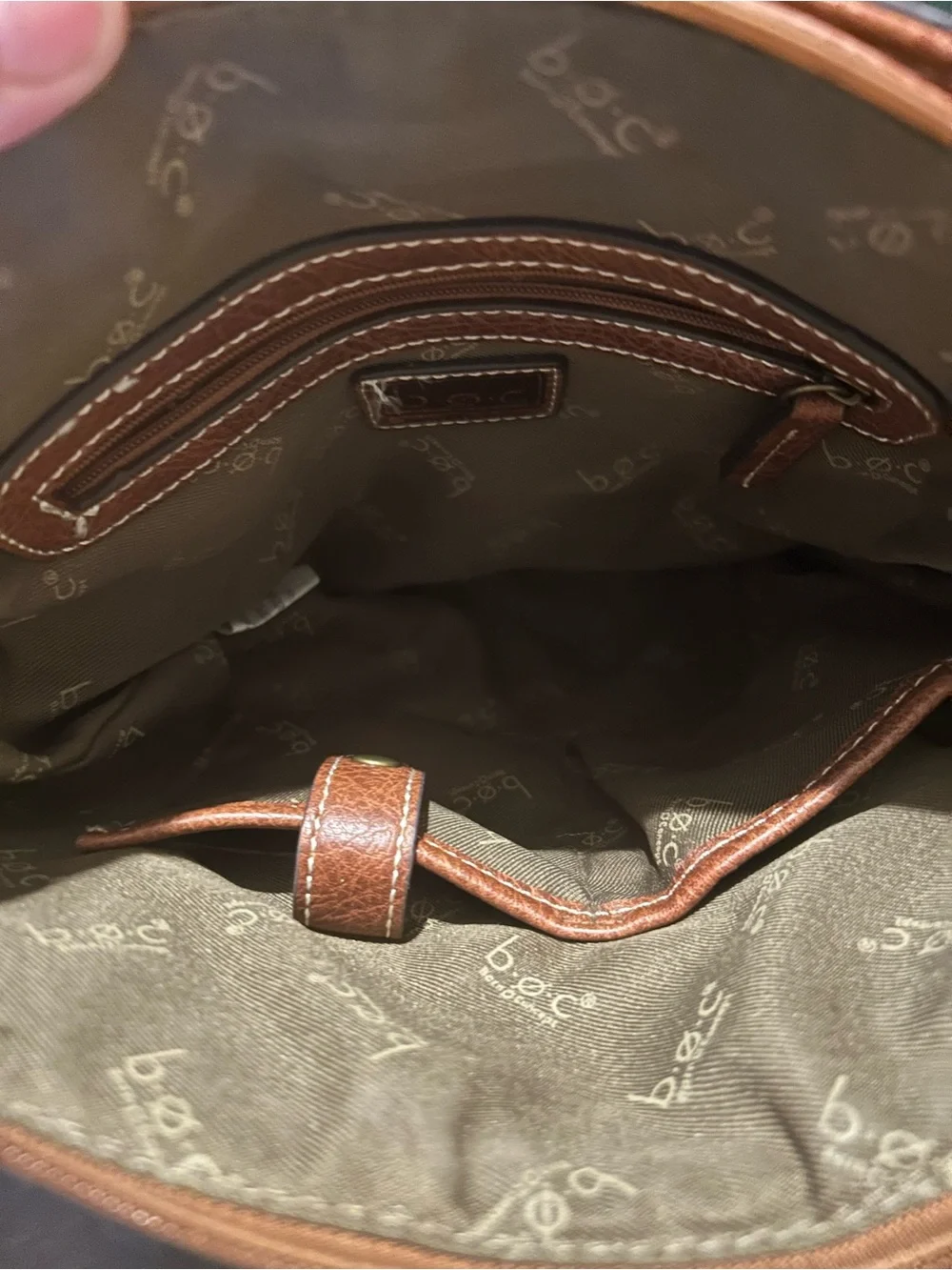 b.o.c. Brown Woven Leather Crossbody Bag with Brass Accents